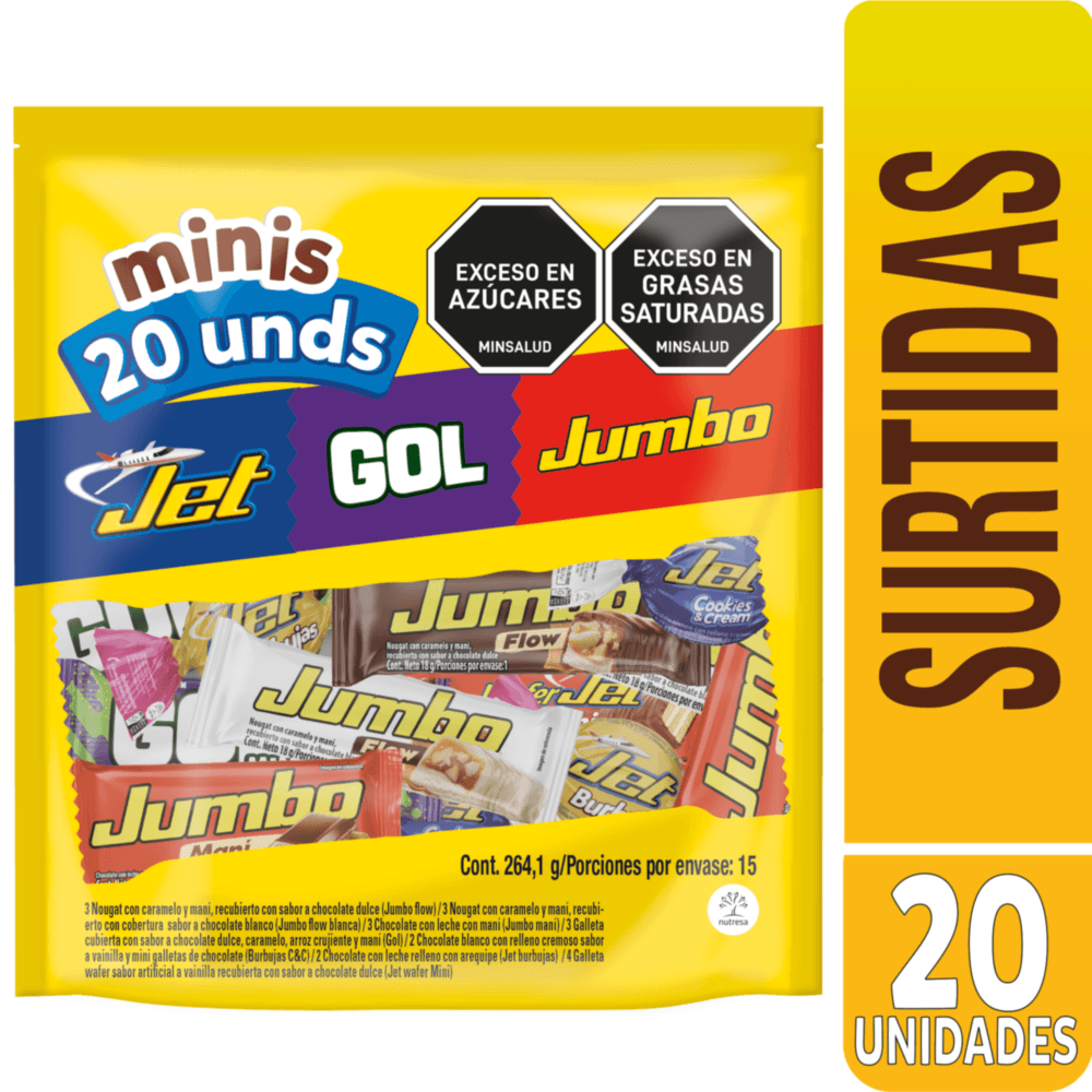 CHOCOLATINA SURTIDA MINI "JET, JUMBO, GOL" x 20 units